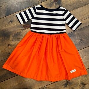 Nelly Madison 7/8 Black and White Striped Orange Dress USA Made